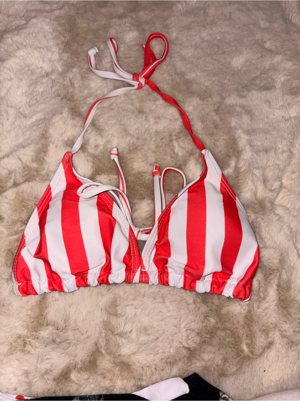 Red and White Striped Swim Top
